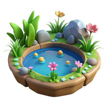 elegant minimalist 3D Render of a Serene Garden Pond 4K png