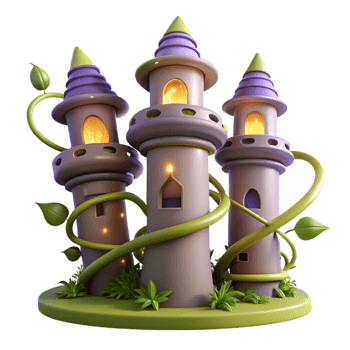 impressive traditional Enchanted Triple Tower Castle with Vines high quality png