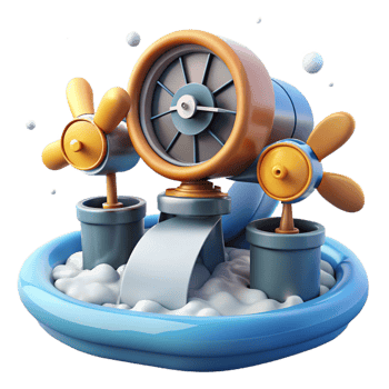 serene vintage Whimsical Water Fun 3D Render of Playful Fan and Pool detailed png