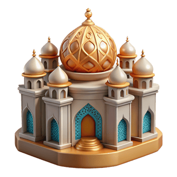 elegant vintage Golden Dome Mosque 3D Model of Islamic Architecture high resolution png