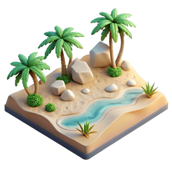 elegant modern Oasis Scene Palm Trees, Rocks, and Stream genuine png