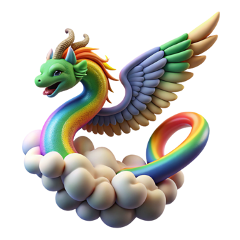 stunning minimalist Rainbow Dragon in Clouds Fantasy Art 4K png