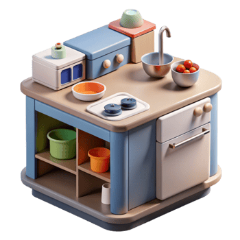 vibrant artistic Play Kitchen Set Toy Stove, Sink Cabinets high resolution png