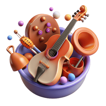 wonderful classic Vibrant 3D Musical Instruments in a Bowl 4K png