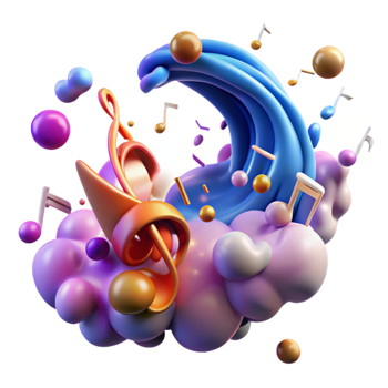 beautiful classic Abstract Music Notes 3D Render authentic png