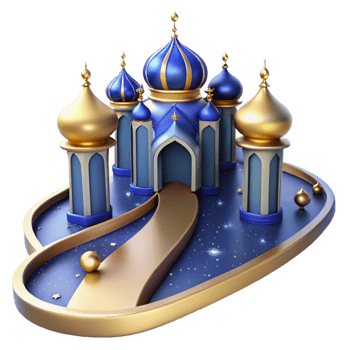elegant creative Enchanted Palace 3D Render of a Blue and Gold Dome Building premium png