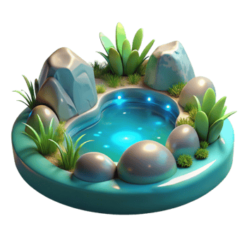 beautiful vintage Serene Illuminated Pond 3D Render of a Tranquil Oasis genuine png