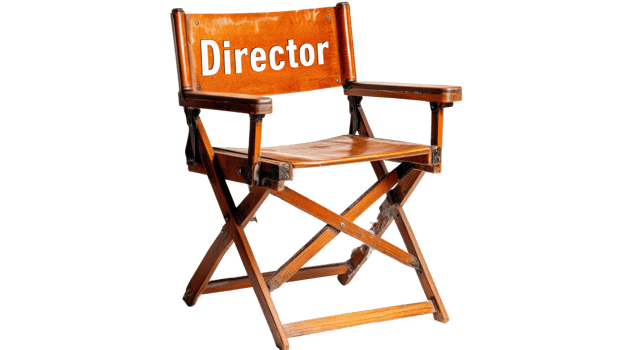 Director's chair placed on a film set with a classic wooden design and simple style png