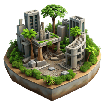 elegant abstract Urban Jungle Ruins Reclaimed by Nature exclusive png