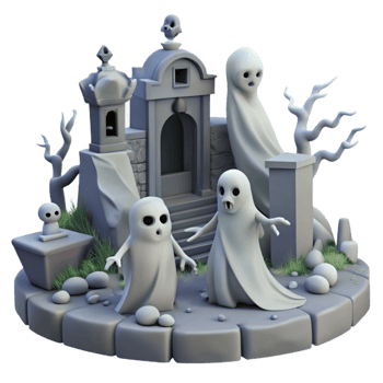 wonderful traditional Spooky Ghosts Haunted Crypt Halloween Scene high resolution png