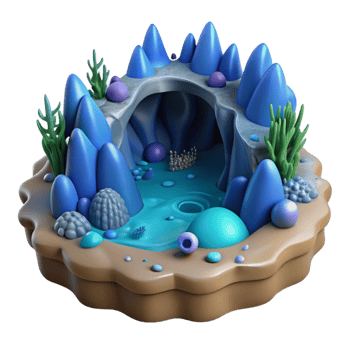elegant artistic Enchanted Underwater Cave 3D Render original png
