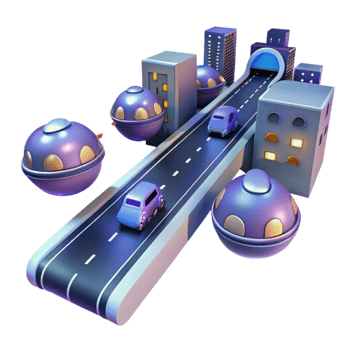 wonderful rustic Futuristic Cityscape Flying Vehicles Elevated Highway authentic png