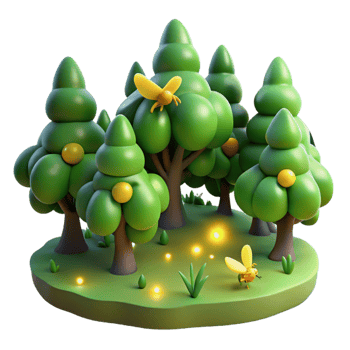 stunning classic Enchanted Firefly Forest 3D Render of Magical Night high resolution png
