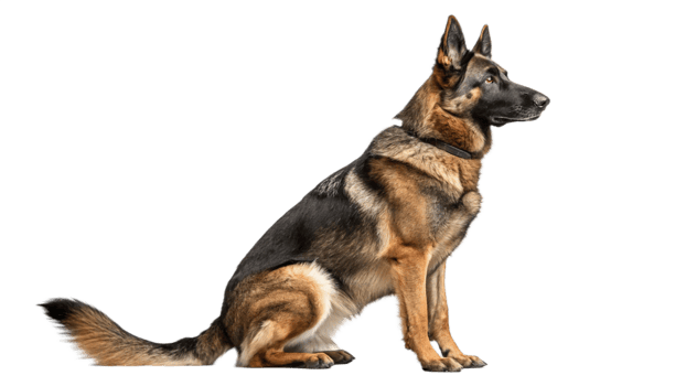 A German shepherd sitting alertly with a transparent background png