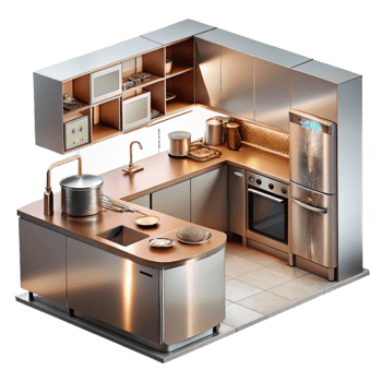 beautiful minimalist Modern Copper Kitchen Design Island, Cabinets, Appliances original png