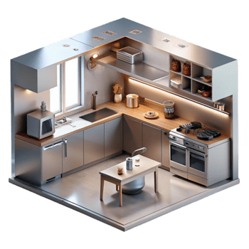 vibrant contemporary Modern Kitchen Design Isometric View of a Contemporary Kitchen Space high resolution png