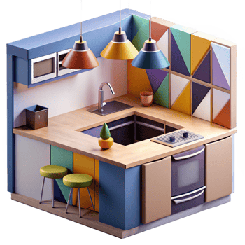 dramatic minimalist Modern Kitchen Design Geometric Tiles Island authentic png