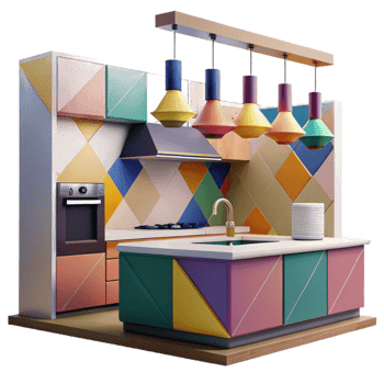 stunning rustic Colorful Kitchen Design Geometric Tiles, Modern Island authentic png