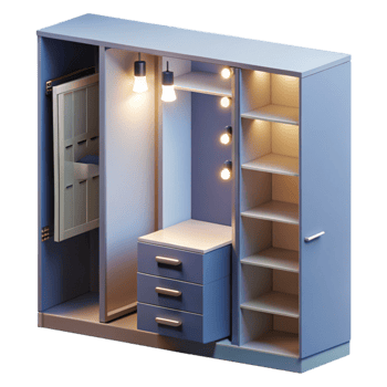 elegant rustic Modern Illuminated Wardrobe with Integrated Dresser professional png