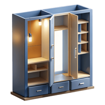 impressive artistic Modern Wardrobe with Interior Lighting and Drawers 4K png