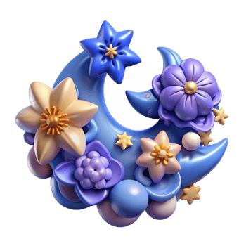dramatic abstract Crescent Moon Floral 3D Render premium png