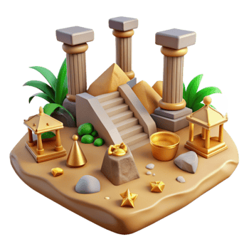 vibrant modern Ancient Temple Island 3D Render of Ruins, Pillars, and Gold premium png