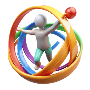 serene minimalist Dynamic 3D Figure in Colorful Rings Abstract Concept detailed png
