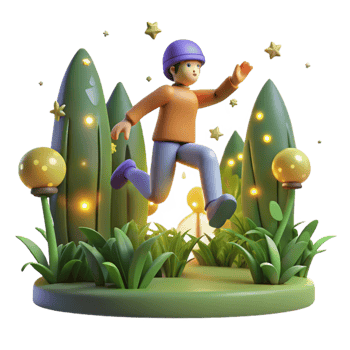 extraordinary artistic 3D Render Child Joyfully Leaps Through Glowing Night Garden original png