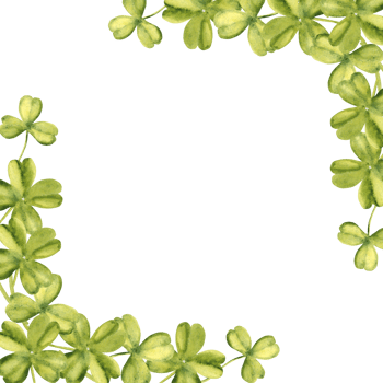 Clover Square Frame, Border. Corner Compositions with Lucky Shamrock leaves. Watercolor hand drawn botanical illustration. Celtic symbol for St. Patricks day cards and png