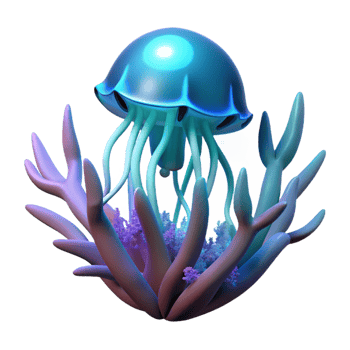 vibrant minimalist Neon Jellyfish and Coral Reef 3D Render detailed png