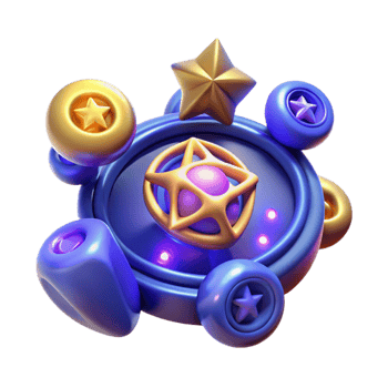 dramatic traditional 3D Abstract Star Design Cosmic, Glowing, Circular, Button, Jewel authentic png