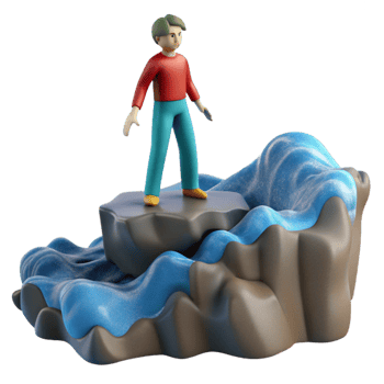 impressive modern 3D Render Child Standing on Rock Amidst Waves professional png