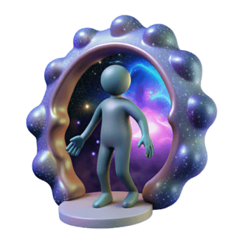 serene classic Cosmic Portal 3D Render of Figure Entering Nebula professional png