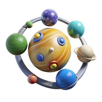 stunning modern Colorful Planets in Orbit A 3D Celestial Model detailed png