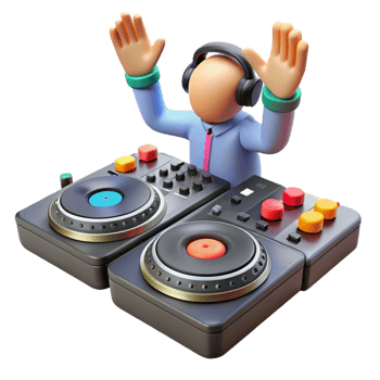 serene traditional DJ Fun 3D Cartoon Character Mixing Music professional png