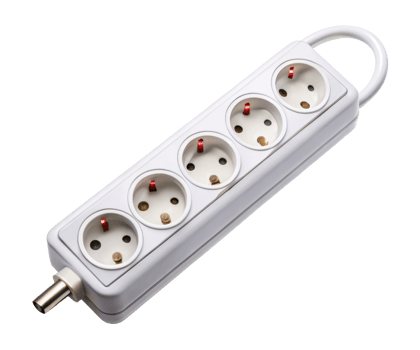 White power strip with five outlets on a transparent background png