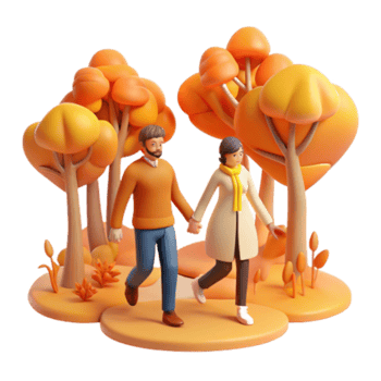 serene artistic Autumn Stroll Couple Walking in Fall Foliage detailed png