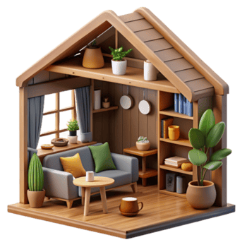 vibrant traditional Cozy Cottage Living Room 3D Rendered Interior Design high resolution png