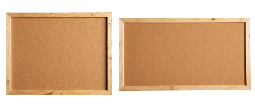 Two wooden corkboards on a transparent background png