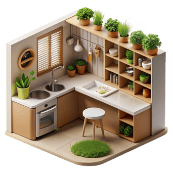 beautiful modern Modern Minimalist Kitchen Design with Herb Garden authentic png