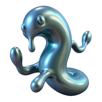 serene contemporary Liquid Metal Creature Abstract 3D Render professional png