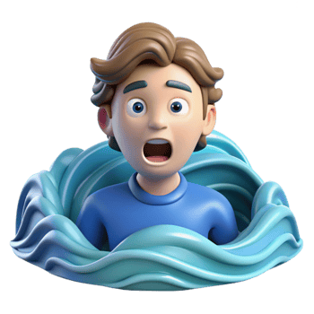 impressive abstract 3D Cartoon of Person Surprised by Waves premium png