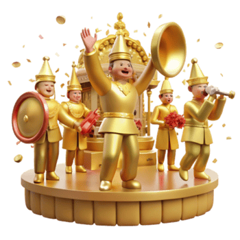 vibrant artistic Golden Celebration Festive Musical Procession detailed png