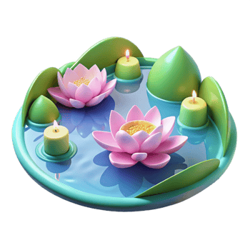 dramatic traditional Serene Lotus Pond with Candles Relaxing Spa Scene detailed png