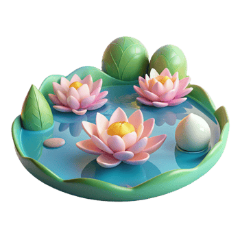 serene modern Serene Water Lily Pond 3D Render of Tranquil Nature Scene detailed png