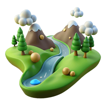 extraordinary rustic 3D Cartoon Landscape Winding Road, Mountains, and Trees genuine png