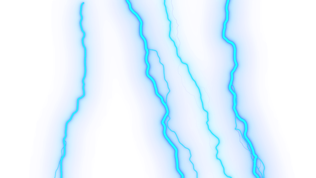Electric blue glow neon sparkling lightning effect on transparent background. png