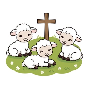 Peaceful Sheep Resting on a Hill vector