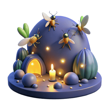 serene creative Enchanted Beehive Night Scene 3D Render genuine png