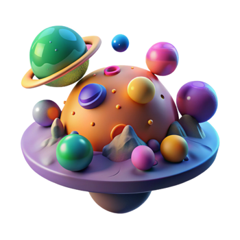 vibrant vintage Colorful 3D Planet, Cosmic Spheres, Fantasy World exclusive png